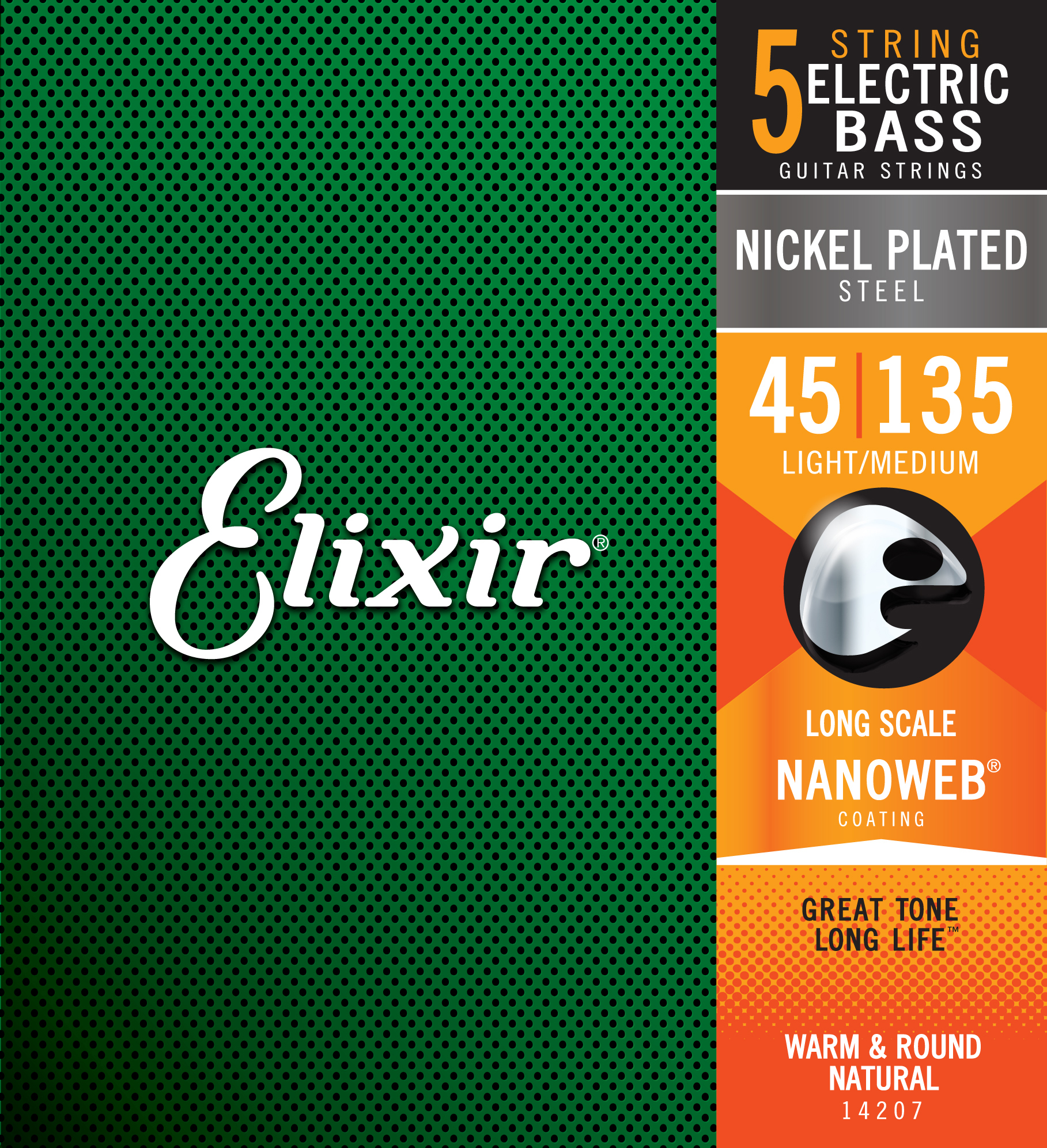 Elixir 14207 5-string Nanoweb Nps Long Scale Electric Bass 5c Light Medium 45-135 - Electric bass strings - Main picture