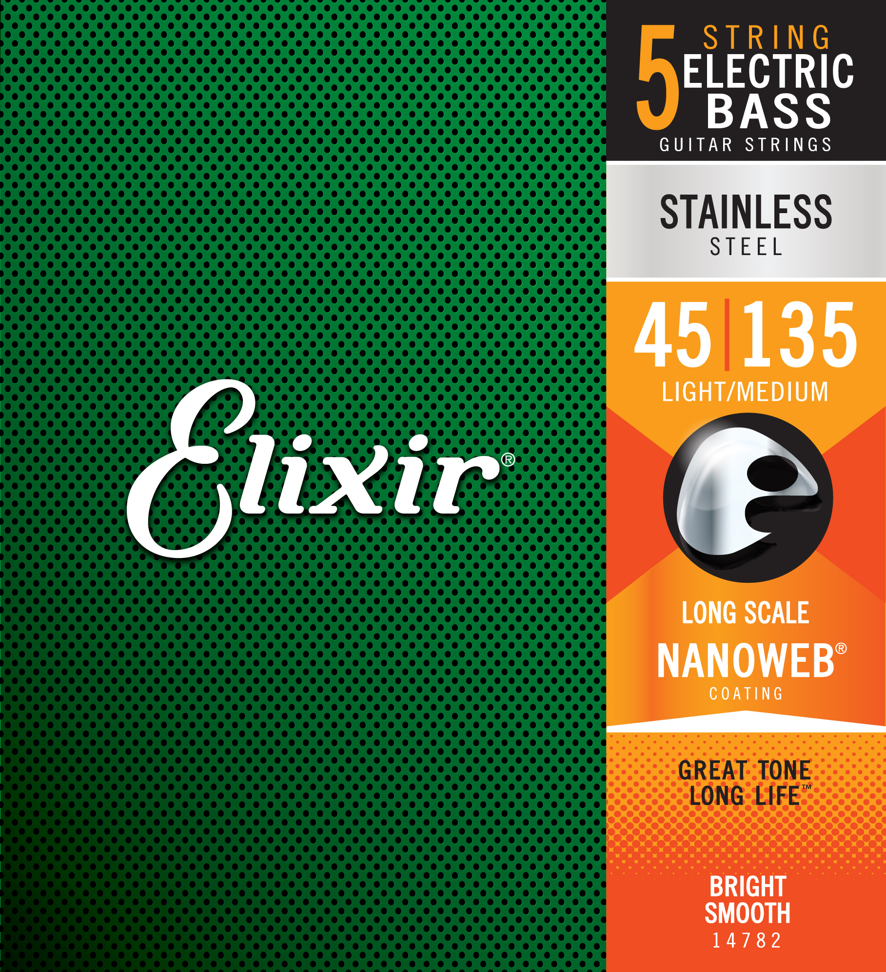 Elixir 14782 5-string Nanoweb Stainless Steel Long Scale Electric Bass 5c Light Medium 45-135 - Electric bass strings - Main picture