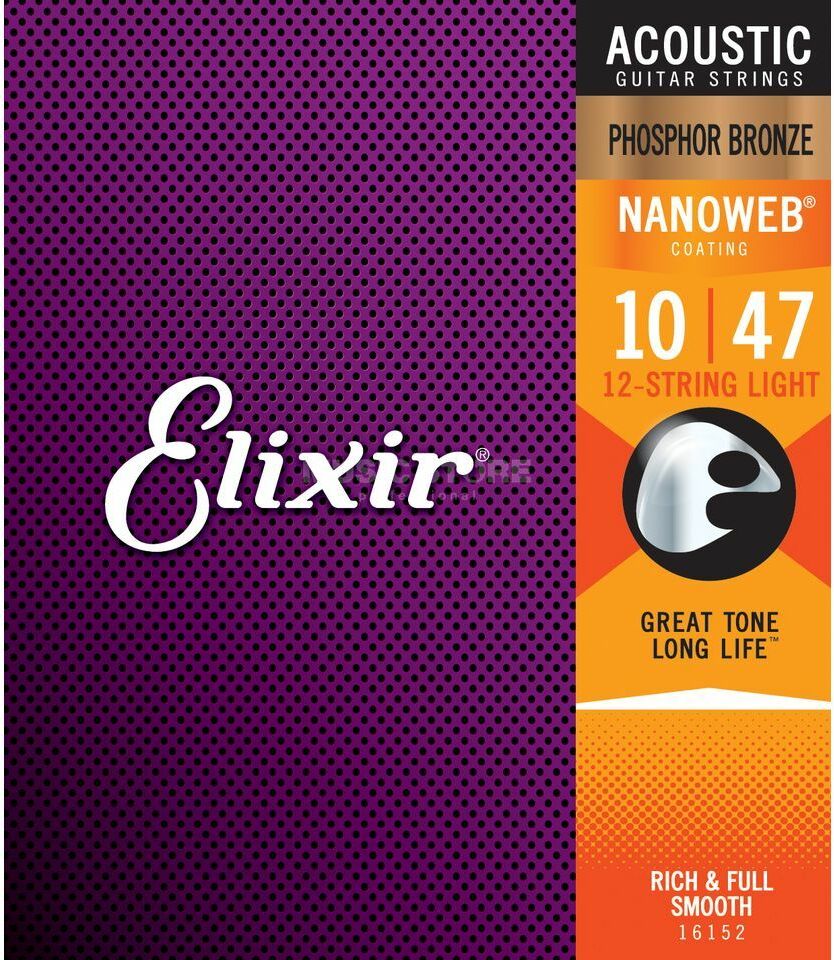 Elixir 16152 Nanoweb Phosphor Bronze Acoustic Guitar 12c Light 10-47 - Acoustic guitar strings - Main picture