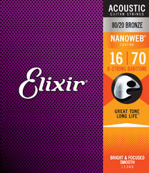 Acoustic guitar strings Elixir 11308 8-String Nanoweb 80/20 Bronze Acoustic Guitar Strings 16-70 - 8-string set