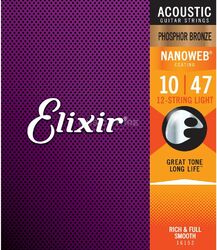 Acoustic guitar strings Elixir 16152 Acoustic Guitar 12-String Set Nanoweb Phosphor Bronze 10-47 - 12-string set