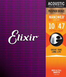 Acoustic guitar strings Elixir Acoustic (6) Nanoweb Phosphor Bronze 10-47 - Set of strings