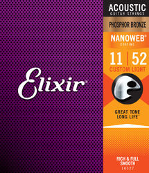 Acoustic guitar strings Elixir Acoustic (6) Nanoweb Phosphor Bronze 11-52 - Set of strings