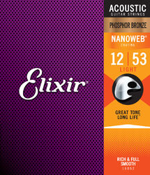 Acoustic guitar strings Elixir Acoustic (6) Nanoweb Phosphor Bronze 12-53 - Set of strings