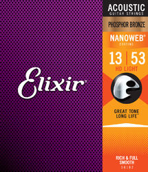 Acoustic guitar strings Elixir Acoustic (6) Nanoweb Phosphore Bronze 13-53 - Set of strings