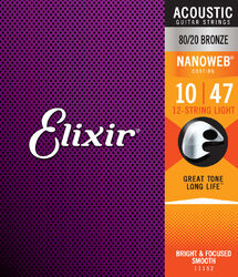 Acoustic guitar strings Elixir Acoustic Nanoweb 80/20 Bronze 10-47 - 12-string set