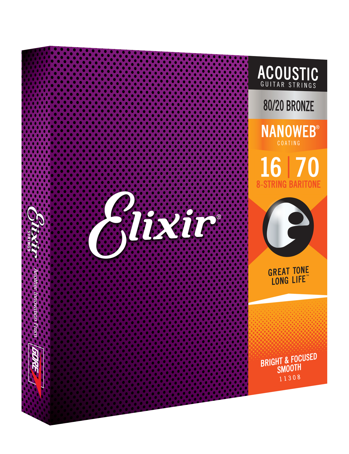 Elixir 11308 8-string Nanoweb 80/20 Bronze Acoustic Guitar 8c Baritone 16-70 - Acoustic guitar strings - Variation 1