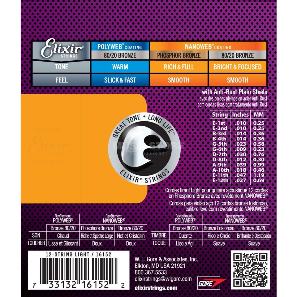 Elixir 16152 Nanoweb Phosphor Bronze Acoustic Guitar 12c Light 10-47 - Acoustic guitar strings - Variation 1