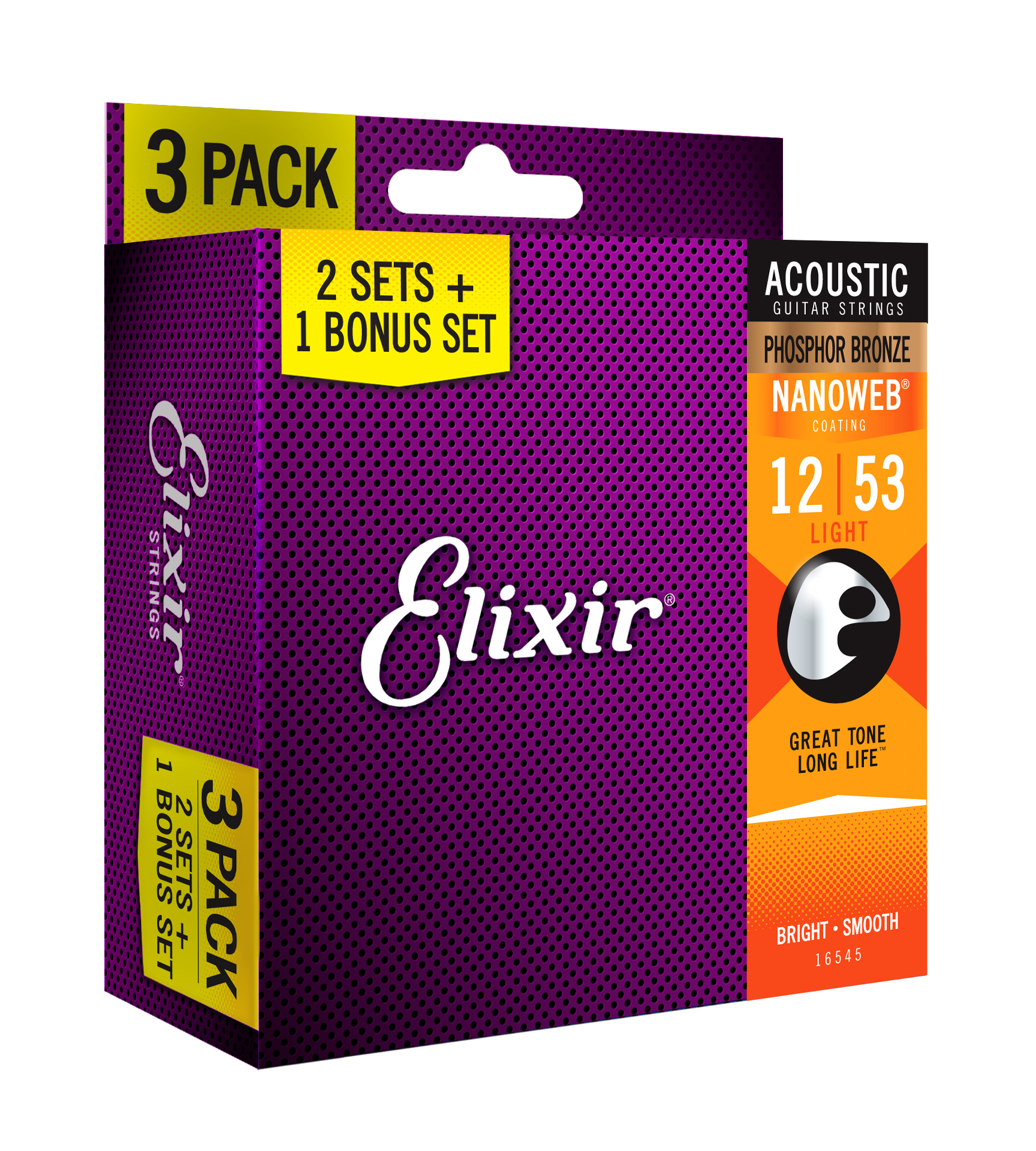 Elixir Pack De 3 Jeux 16052 Nanoweb Phosphor 12-53 - Acoustic guitar strings - Variation 1