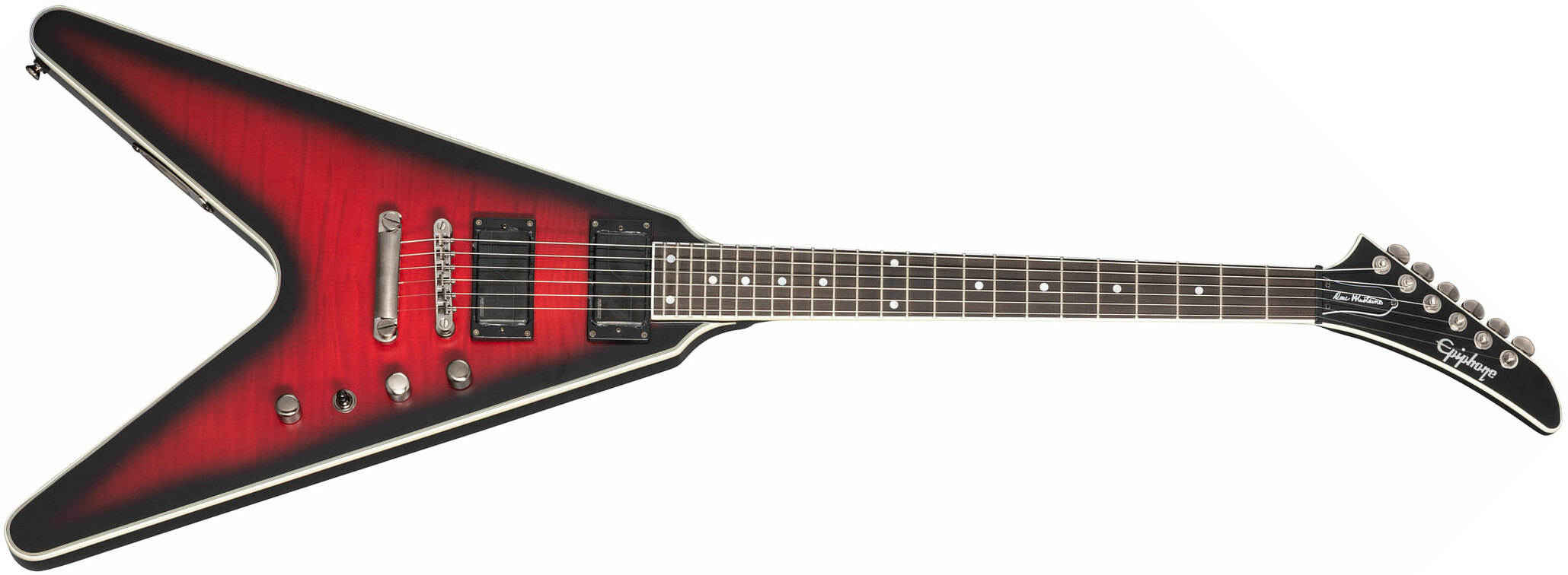 Epiphone Dave Mustaine Flying V Prophecy 2h Fishman Fluence Ht Eb - Aged Dark Red Burst - Metal electric guitar - Main picture