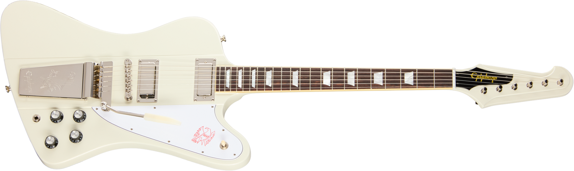 Epiphone Firebird V 1963 Maestro Vibrola Reissue Ins.by.g.c 2mh Gibson Trem Rw - Polaris White - Retro rock electric guitar - Main picture