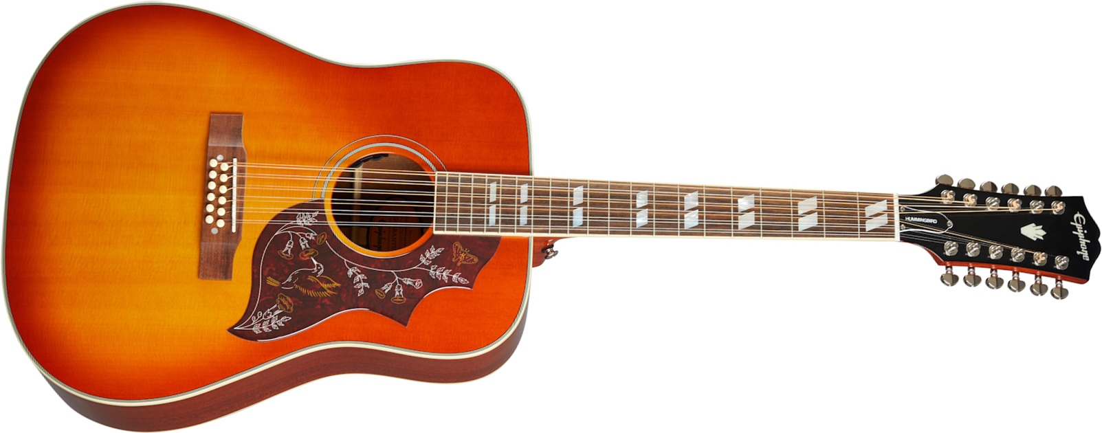 Epiphone Hummingbird 12-string Inspired By Gibson Dreadnought 12c Epicea Acajou Lau - Aged Cherry Sunburst - Electro acoustic guitar - Main picture
