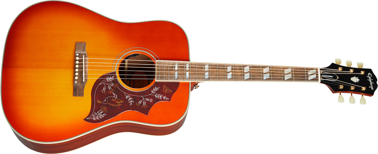 Epiphone Hummingbird Inspired By Gibson Dreadnought Epicea Acajou Lau - Aged Cherry Sunburst - Electro acoustic guitar - Main picture