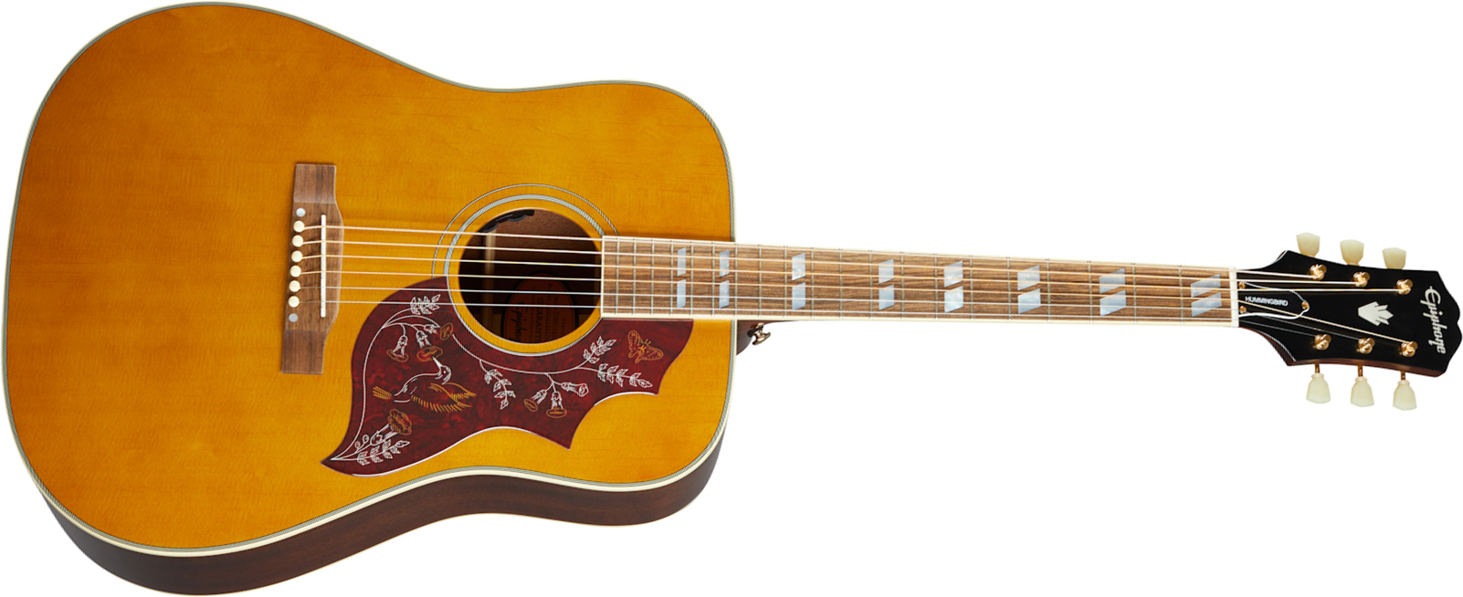 Epiphone Hummingbird Inspired By Gibson Dreadnought Epicea Acajou Lau - Aged Antique Natural - Electro acoustic guitar - Main picture