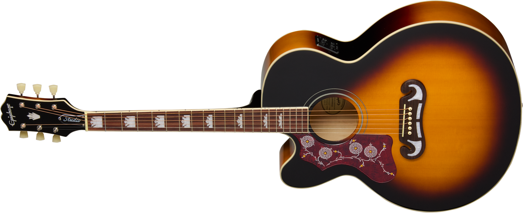 Epiphone J200 Studio Ec Lh Gaucher Ibg Jumbo Cw Epicea Acajou Rw - Vintage Sunburst - Folk guitar - Main picture