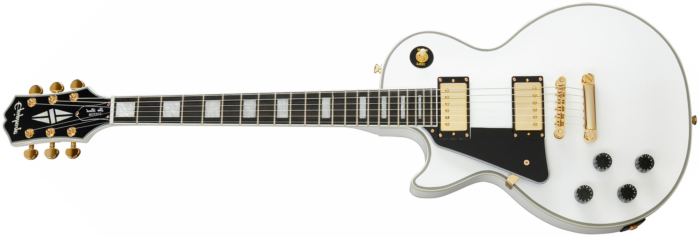 Epiphone Les Paul Custom Lh Gaucher 2h Ht Eb - Alpine White - Left-handed electric guitar - Main picture