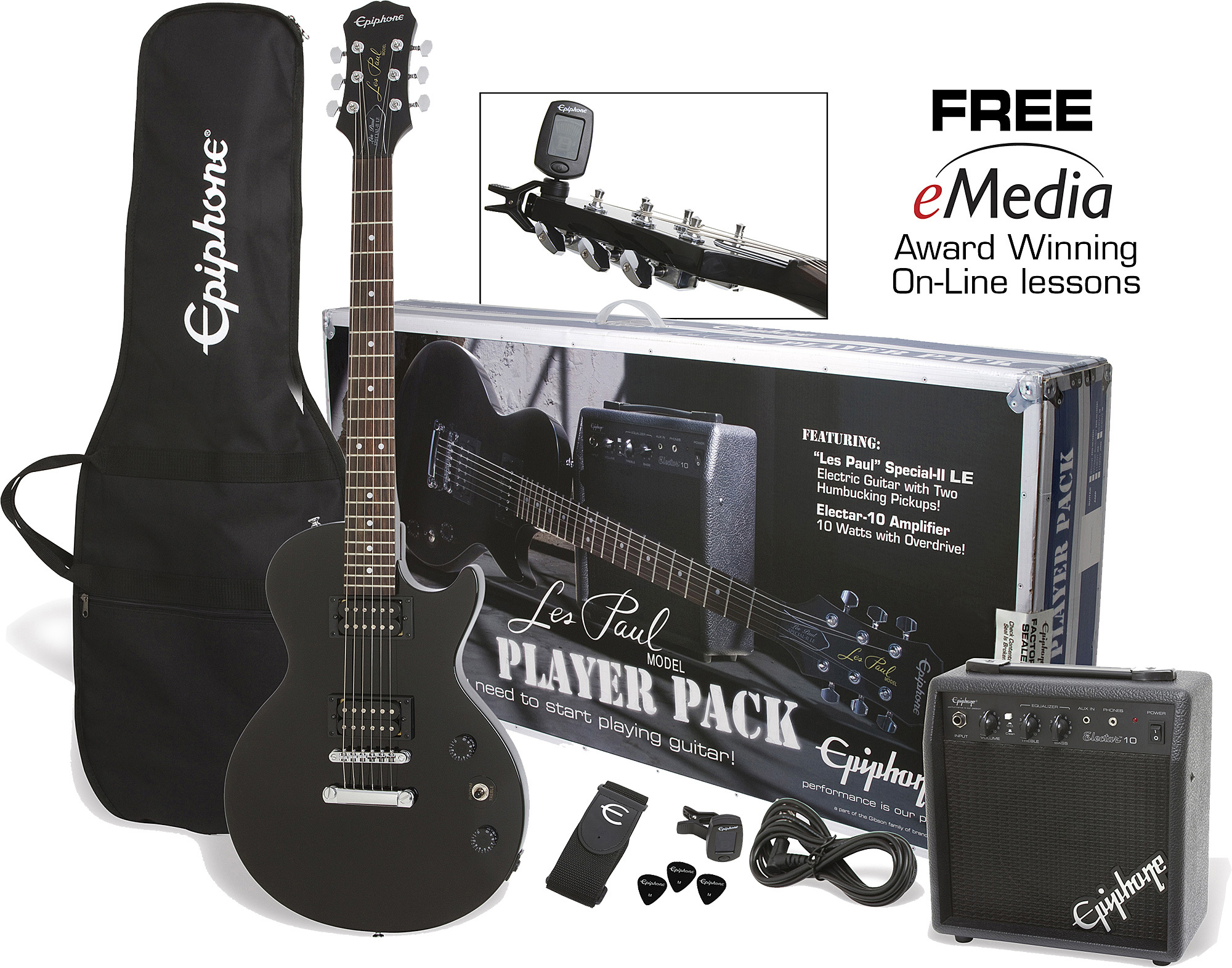 Epiphone Les Paul Player Pack Ch - Ebony - Electric guitar set - Main picture