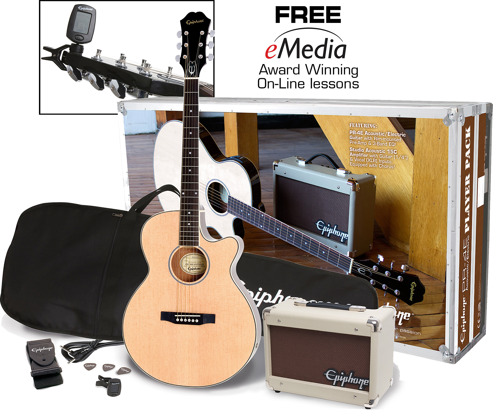 Epiphone Pr-4e Acoustic Electric Player Pack - Natural - Acoustic guitar set - Main picture