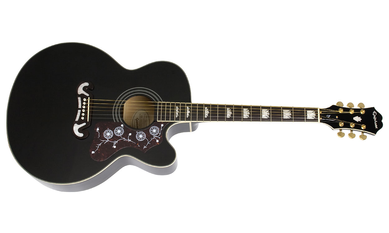 Epiphone J-200ec 2018 Jumbo Cw Epicea Erable Pf - Ebony - Electro acoustic guitar - Variation 1