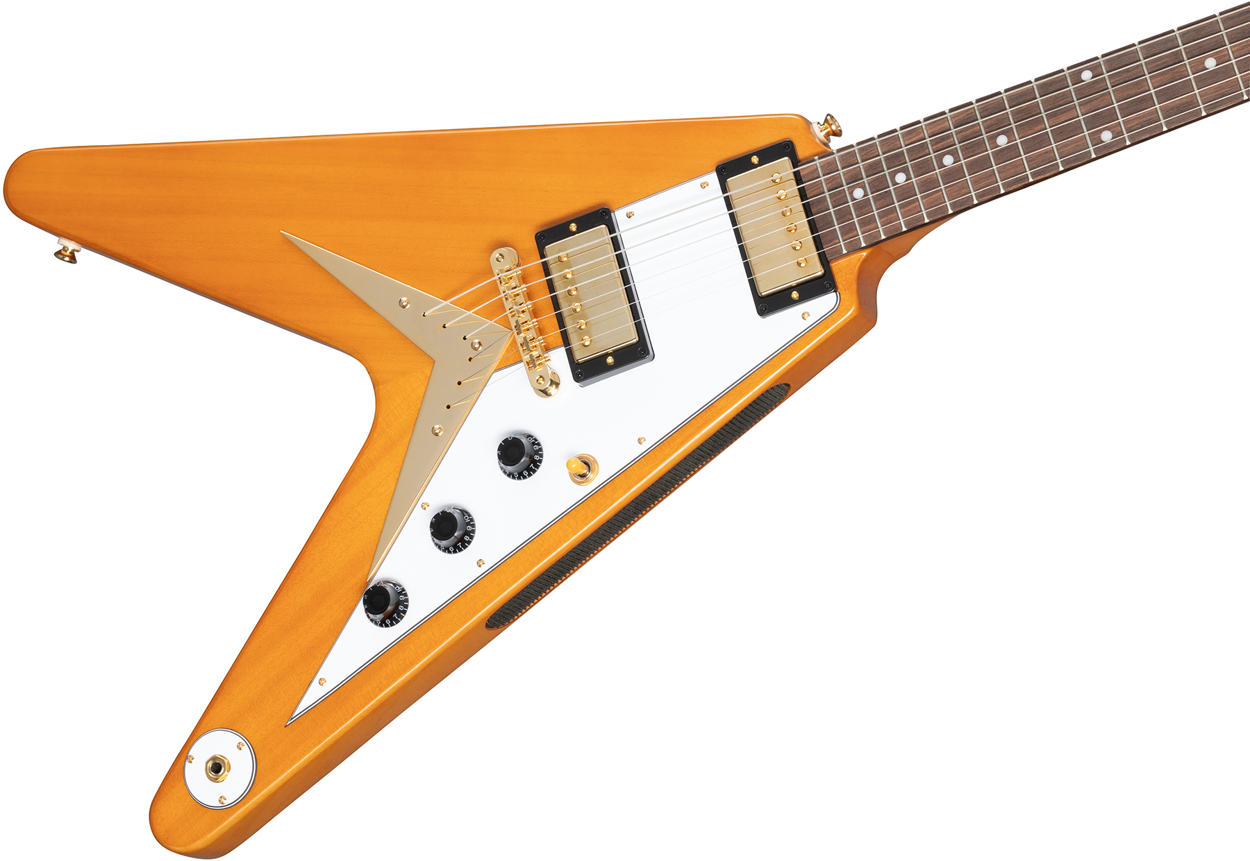 Epiphone Flying V Korina 1958 White Pickguard Lh Gaucher Original 2h Gibson Ht Lau - Aged Natural - Left-handed electric guitar - Variation 3