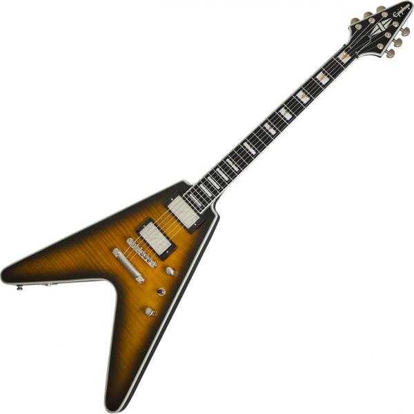 Solid body electric guitar Epiphone Modern Prophecy Flying V - yellow tiger aged