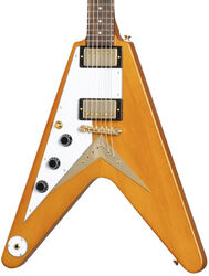 Left-handed electric guitar Epiphone Original 1958 Flying V Korina White Pickguard LH - Aged natural