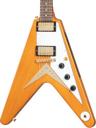 Metal electric guitar Epiphone Original 1958 Flying V Korina White Pickguard - Aged natural