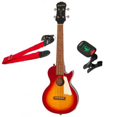 Ukulele Epiphone Les Paul Tenor Acoustic/Electric Ukulele + X-Tone Accessories - Aged cherry sunburst