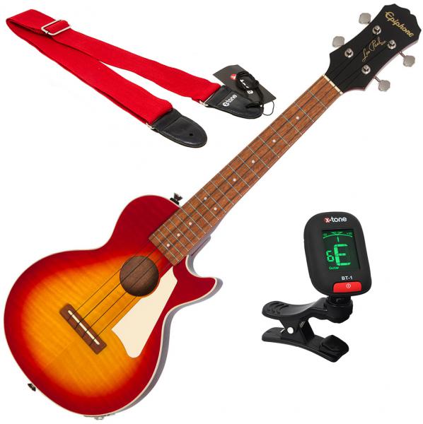 Ukulele Epiphone Les Paul Tenor Acoustic/Electric Ukulele + X-Tone Accessories - aged cherry sunburst