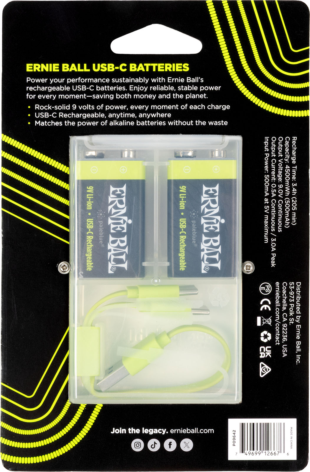 Ernie Ball 9642 - 9v Rechargeable Via Usb-c - Battery - Variation 1