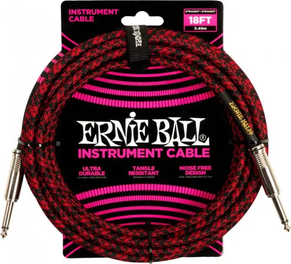 Cable Ernie ball Braided Instrument Cable Straight/Straight 18ft - Red Black