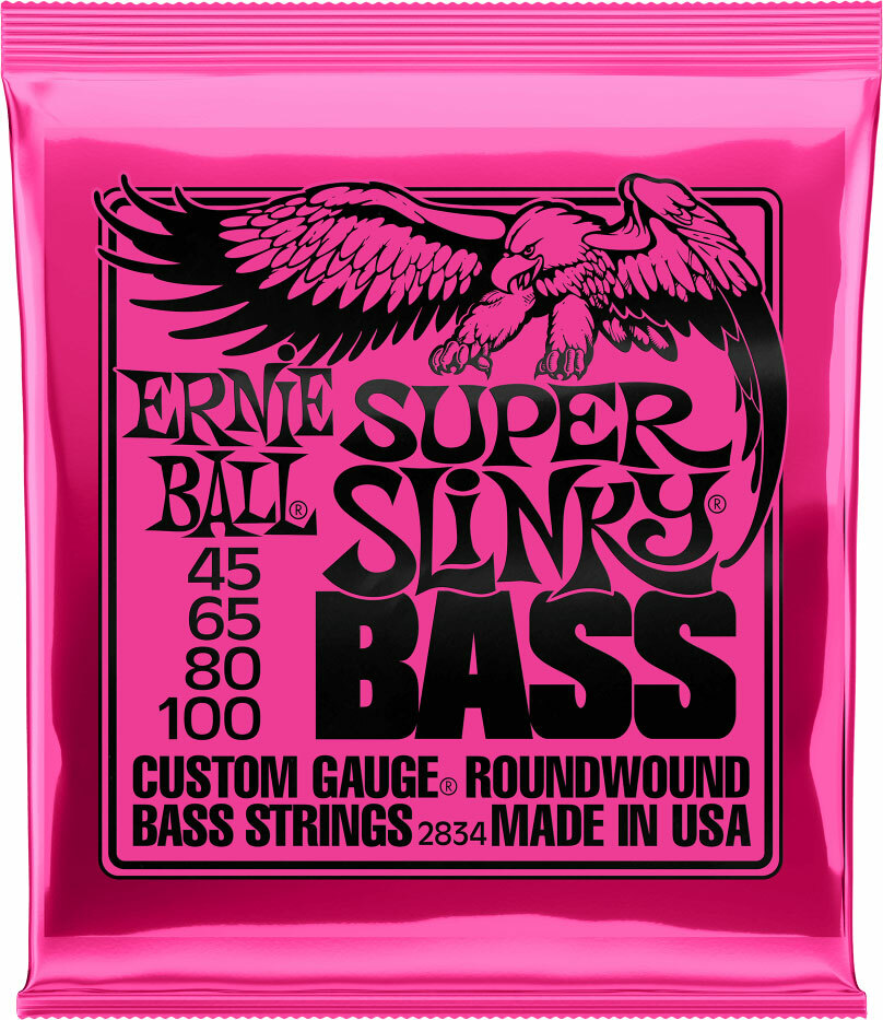 Ernie Ball Jeu De 4 Cordes Bass (4) 2834 Super Slinky 45-100 - Electric bass strings - Main picture