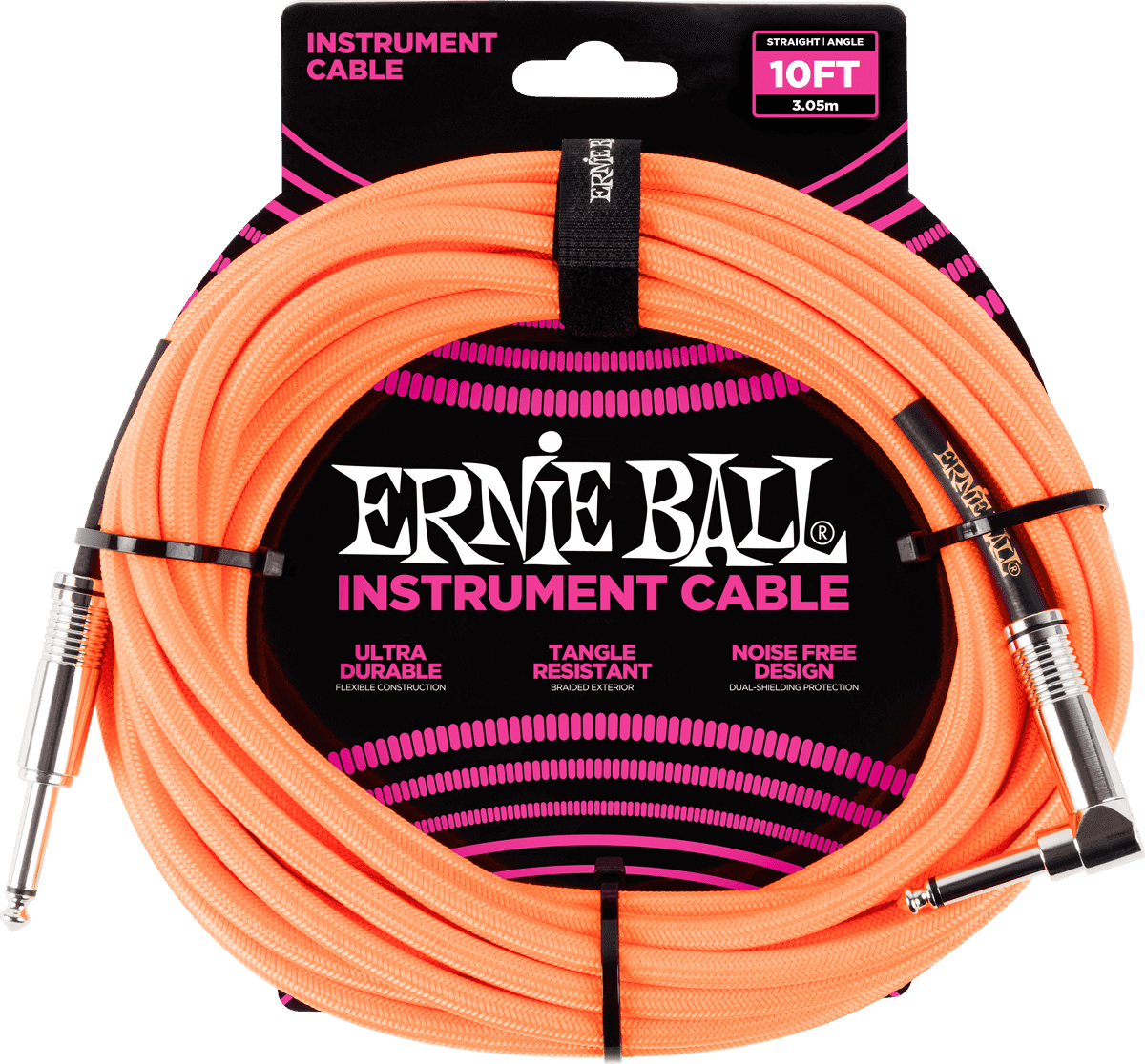 Ernie Ball Cables Instrument Gaine TissÉe Jack/jack CoudÉ 3m Orange - Cable - Main picture