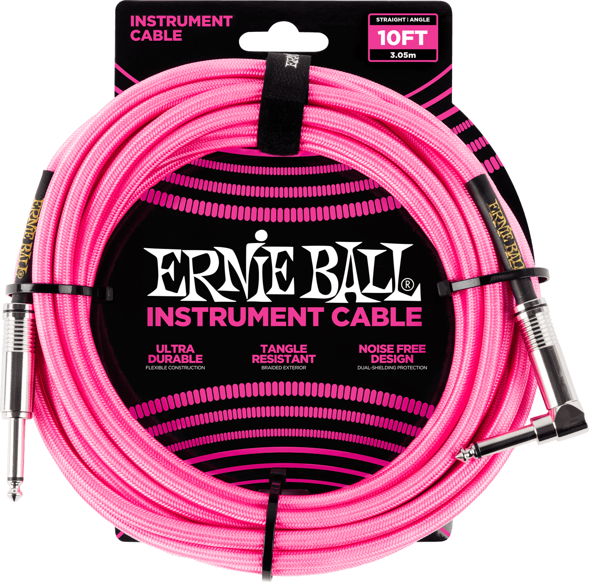 Ernie Ball Cables Instrument Gaine TissÉe Jack/jack CoudÉ 3m Rose Fluo - Cable - Main picture