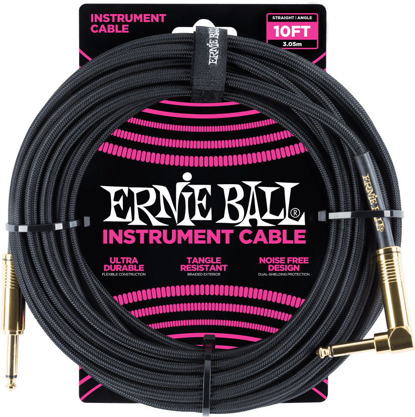 Ernie Ball P06081 Braided 10ft Straight / Angle Instrument Cable 3.05m Droit / Coude Black - Cable - Main picture