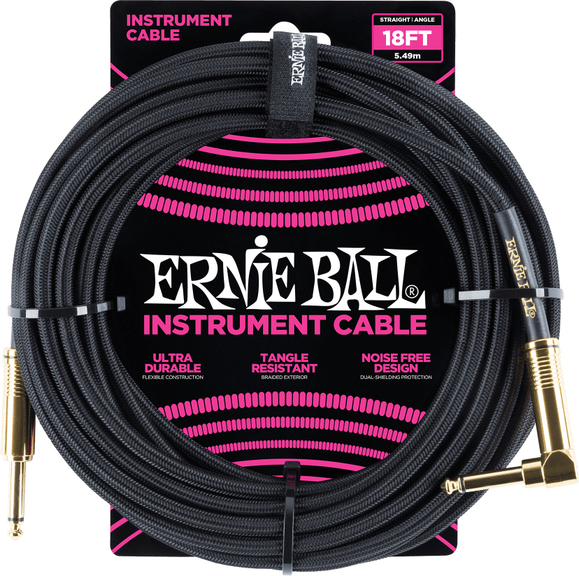 Ernie Ball P06086 Braided 18ft Straight / Angle Instrument Cable 5.49m Droit / Coude Black - Cable - Main picture