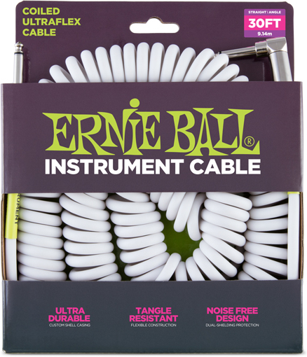 Ernie Ball Ultraflex Instrument Torsades Jack/jack CoudÉ 9m Blanc - Cable - Main picture