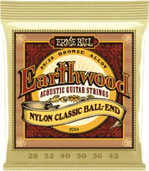 Nylon guitar strings Ernie ball Classic (12) 2069 Earthwood Nylon Ball-End 28-42 - 12-string set