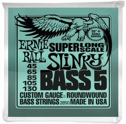 Electric bass strings Ernie ball P02850 5-String Slinky Nickel Wound Super Long Scale Electric Bass Strings 45-130 - 5-string set