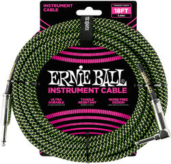 Guitar tuner Ernie ball P06082 Braided 18ft Straigth / Angle Instrument Cable - Black & Green