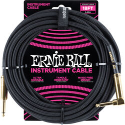 Cable Ernie ball P06086 Braided 18ft Straigth / Angle Instrument Cable - Black