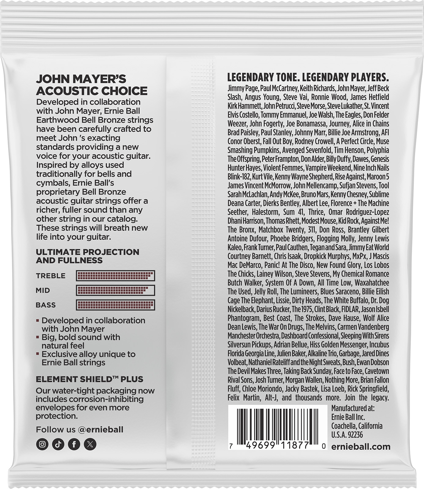 Ernie Ball Jeu De 6 Cordes Earthwood Bell Bronze Medium Light 12-54 - Electric guitar strings - Variation 1