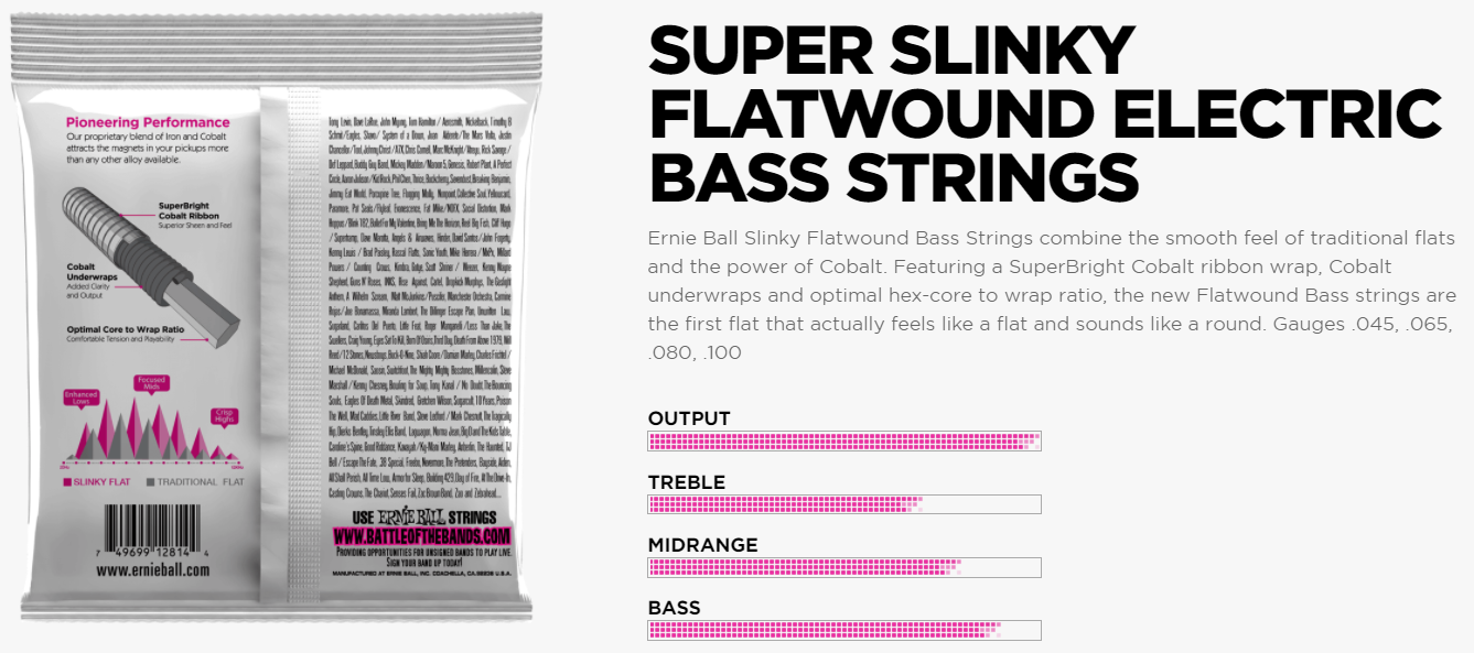 Ernie Ball Jeu De 4 Cordes Bass (4) 2814  Slinky Flatwound 45-100 - Electric bass strings - Variation 1