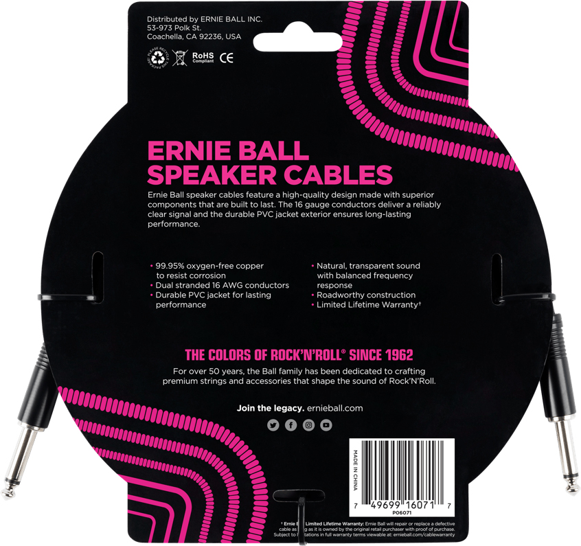 Ernie Ball P06071 3in. Straight / Straight Speaker Cable 0.91m Droit / Droit Black - Cable - Variation 1