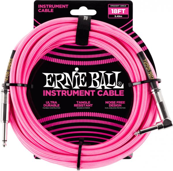 Guitar tuner Ernie ball P06083 Braided 18ft Straigth / Angle Instrument Cable - Neon Pink