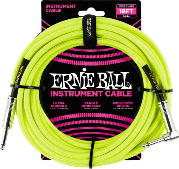 Guitar tuner Ernie ball P06085 Braided 18ft Straigth / Angle Instrument Cable - Neon Yellow