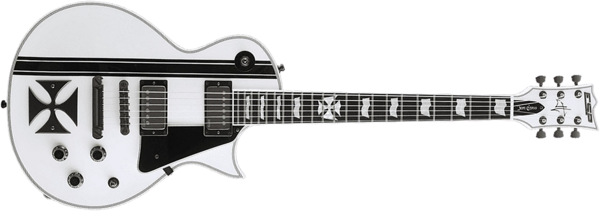 Esp Custom Shop James Hetfield Iron Cross Signature 2h Emg Ht Eb +case - Snow White - Single cut electric guitar - Main picture