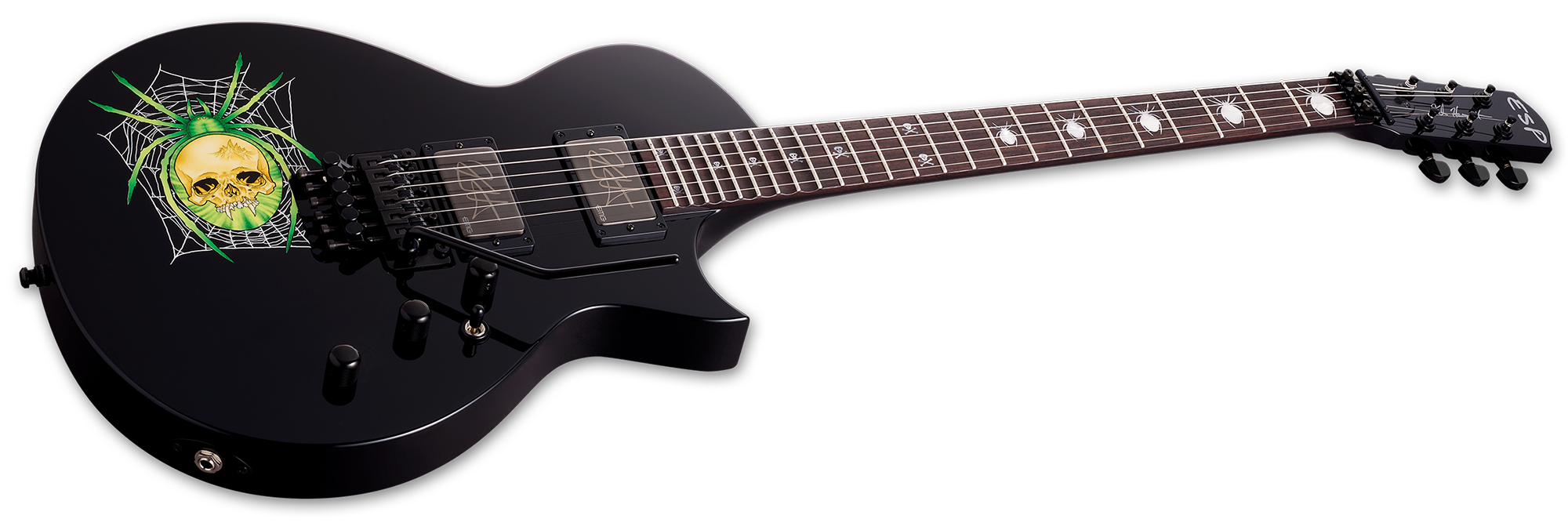 Esp Custom Shop Kirk Hammett Kh-3 Spider 30th Anniversary Jap Signature 2h Emg Fr Rw - Black W/spider Graphic - Single cut electric guitar - Variation