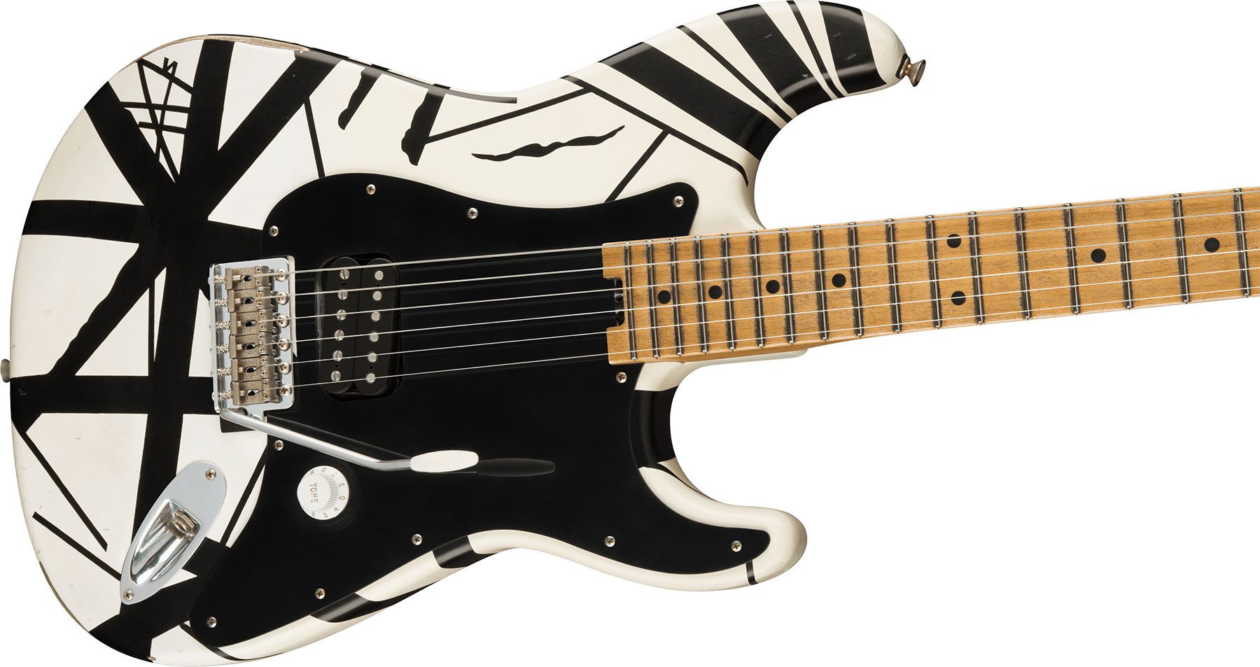 Evh '78 Eruption Striped Series Mex H Trem Mn - White With Black Stripes Relic - Str shape electric guitar - Variation 2
