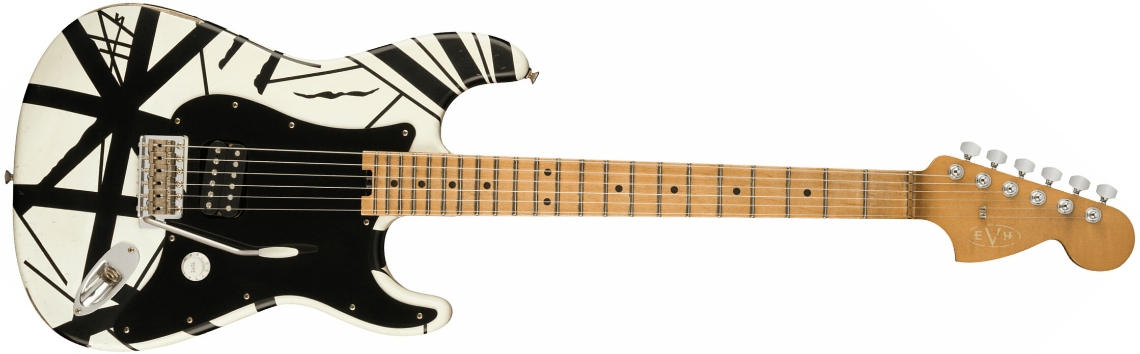 Evh '78 Eruption Striped Series Mex H Trem Mn - White With Black Stripes Relic - Str shape electric guitar - Main picture